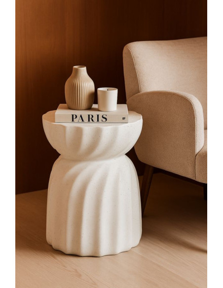 Table d'appoint design Ronde 36 cm Oxyde de magnésium Blanc crème Twisty 