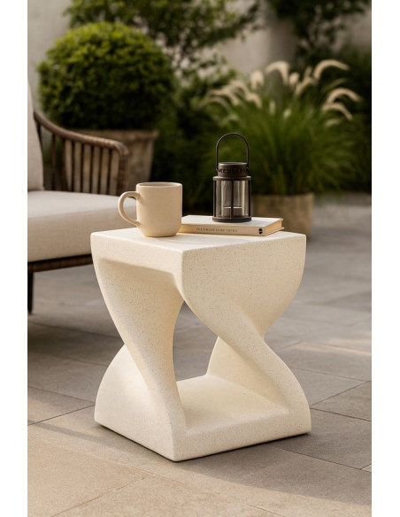 Table d'appoint design Carrée 36 cm Oxyde de magnésium Blanc crème Z 