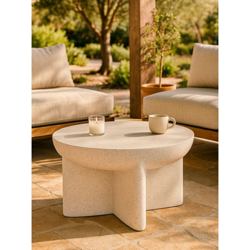 Table basse design Ronde 63 cm Oxyde de magnésium Blanc crème History 