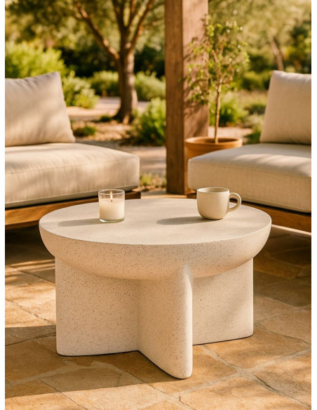 Table basse design Ronde 63 cm Oxyde de magnésium Blanc crème History 