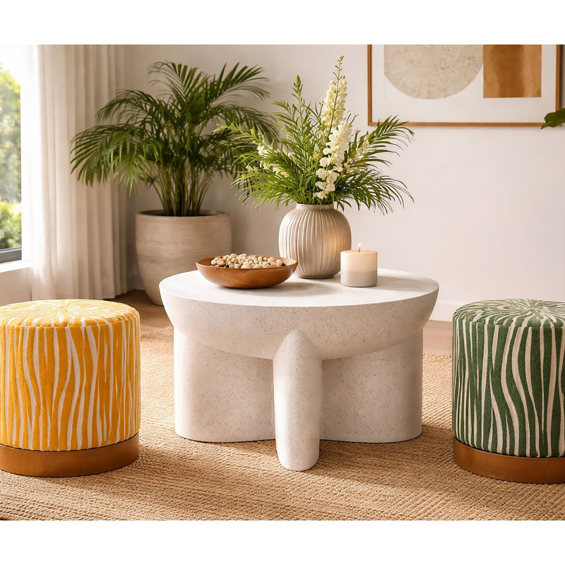 Table basse design Ronde 63 cm Oxyde de magnésium Blanc crème History 