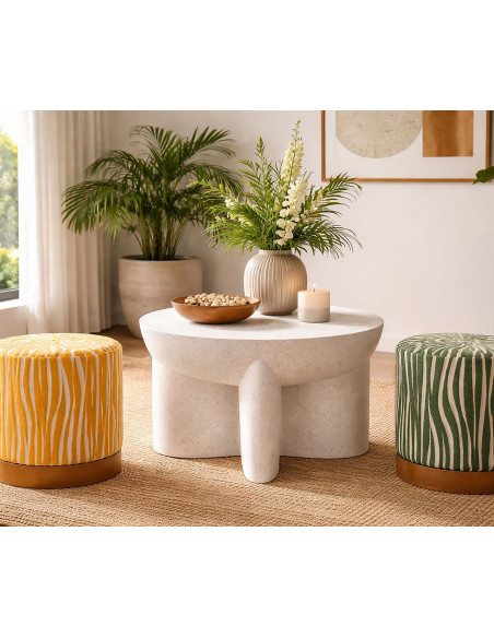 Table basse design Ronde 63 cm Oxyde de magnésium Blanc crème History 