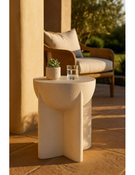 Table d'appoint design Ronde 33 cm Oxyde de magnésium Blanc crème History 