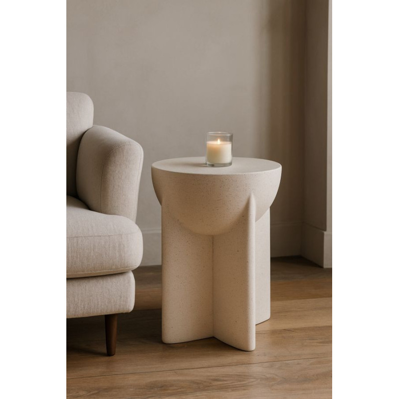 Table d'appoint design Ronde 33 cm Oxyde de magnésium Blanc crème History 