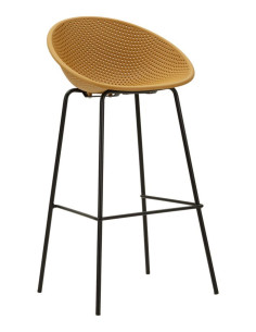 Lot de 2 Tabourets de bar design Plastique Jaune moutarde Métal Noir Ibiza 