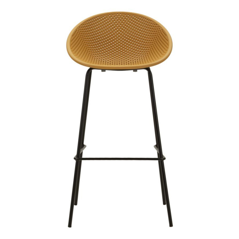 Lot de 2 Tabourets de bar design Plastique Jaune moutarde Métal Noir Ibiza 