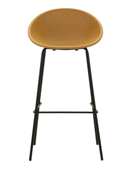 Lot de 2 Tabourets de bar design Plastique Jaune moutarde Métal Noir Ibiza 