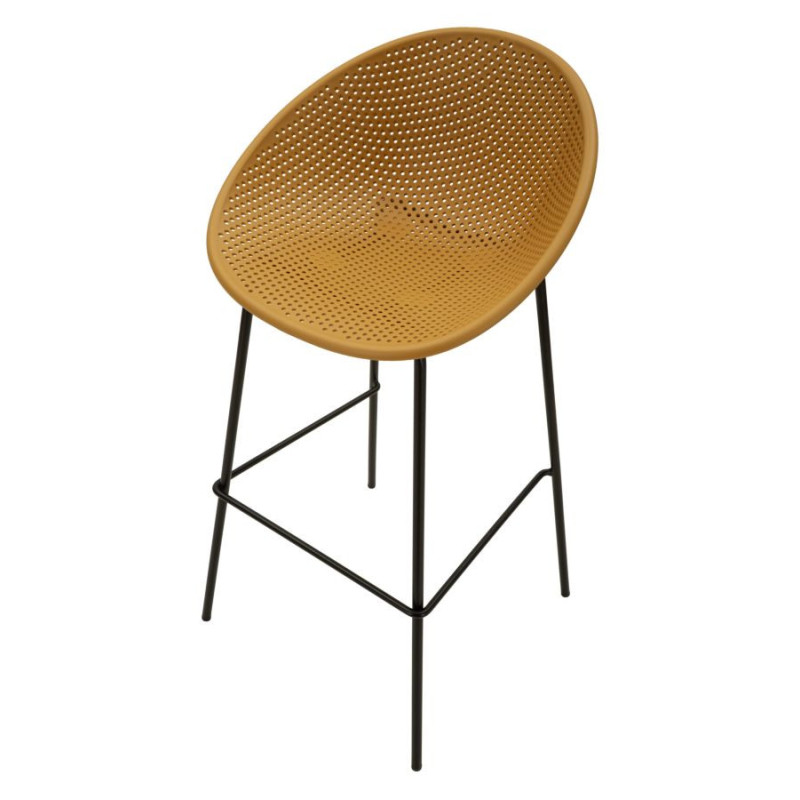 Lot de 2 Tabourets de bar design Plastique Jaune moutarde Métal Noir Ibiza 