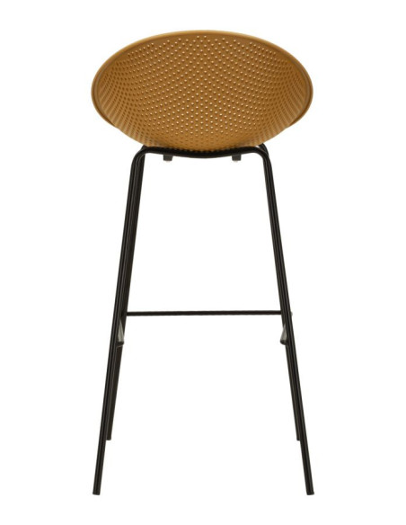 Lot de 2 Tabourets de bar design Plastique Jaune moutarde Métal Noir Ibiza 