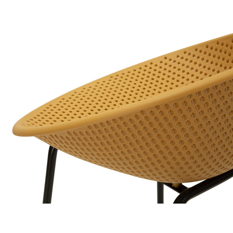 Lot de 2 Tabourets de bar design Plastique Jaune moutarde Métal Noir Ibiza 