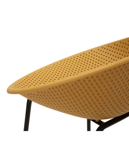 Lot de 2 Tabourets de bar design Plastique Jaune moutarde Métal Noir Ibiza 