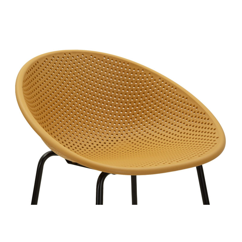 Lot de 2 Tabourets de bar design Plastique Jaune moutarde Métal Noir Ibiza 