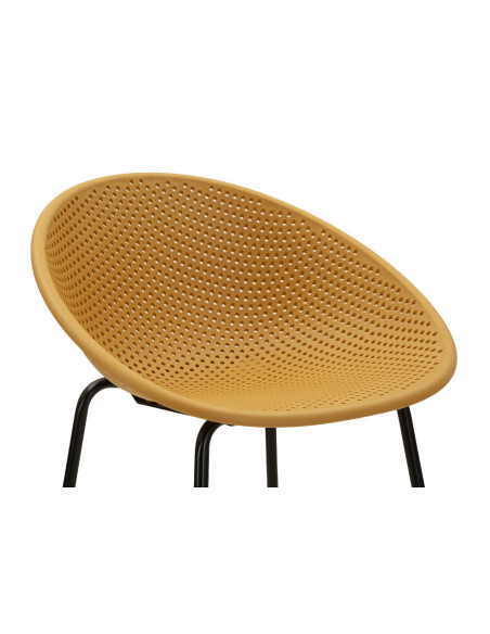 Lot de 2 Tabourets de bar design Plastique Jaune moutarde Métal Noir Ibiza 
