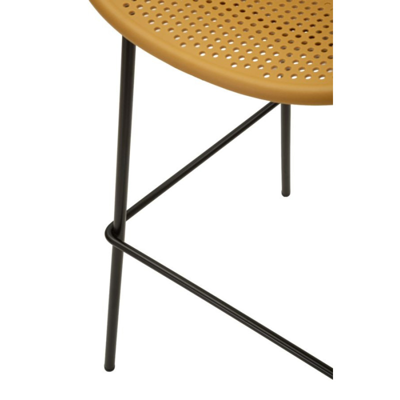 Lot de 2 Tabourets de bar design Plastique Jaune moutarde Métal Noir Ibiza 
