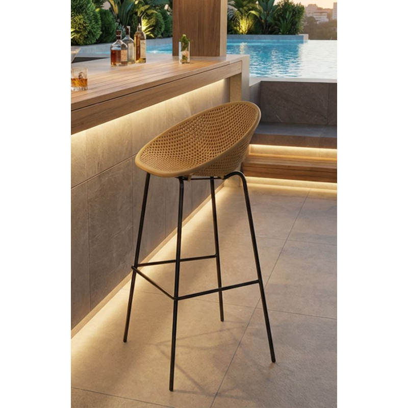Lot de 2 Tabourets de bar design Plastique Jaune moutarde Métal Noir Ibiza 