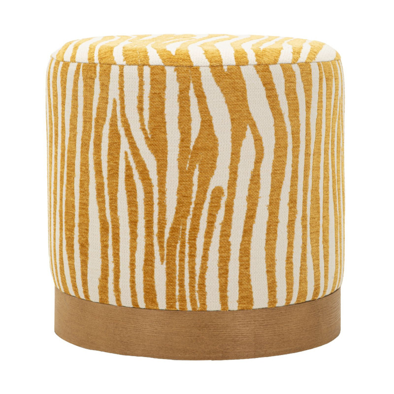 Pouf design chic Rond 40 cm Tissu Jaune moutarde Beige Bois de sapin Naturel Éponge Savana 