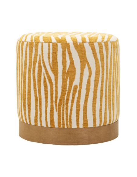 Pouf design chic Rond 40 cm Tissu Jaune moutarde Beige Bois de sapin Naturel Éponge Savana 