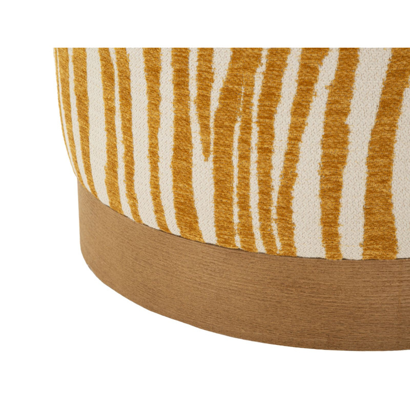 Pouf design chic Rond 40 cm Tissu Jaune moutarde Beige Bois de sapin Naturel Éponge Savana 