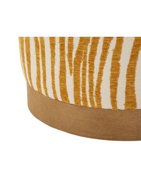 Pouf design chic Rond 40 cm Tissu Jaune moutarde Beige Bois de sapin Naturel Éponge Savana 