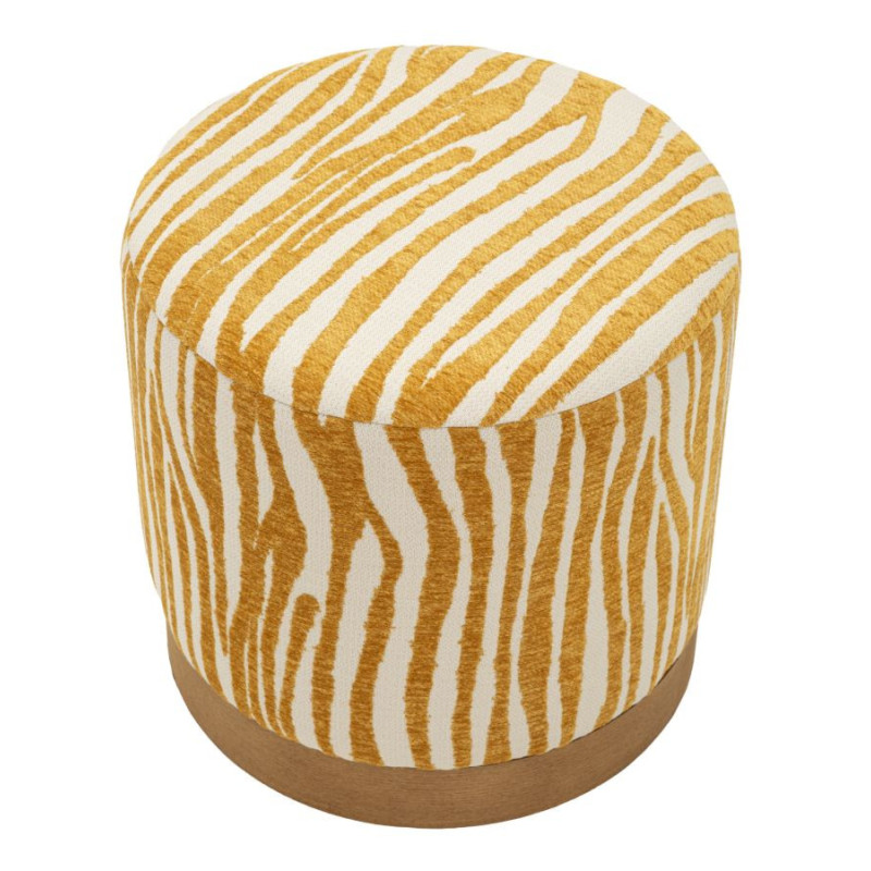 Pouf design chic Rond 40 cm Tissu Jaune moutarde Beige Bois de sapin Naturel Éponge Savana 
