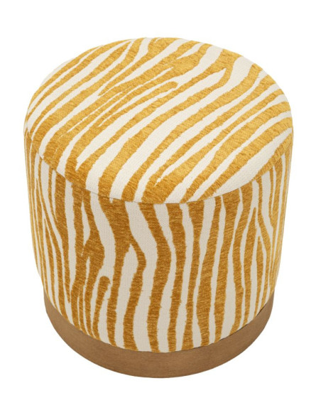 Pouf design chic Rond 40 cm Tissu Jaune moutarde Beige Bois de sapin Naturel Éponge Savana 