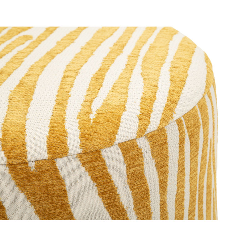 Pouf design chic Rond 40 cm Tissu Jaune moutarde Beige Bois de sapin Naturel Éponge Savana 