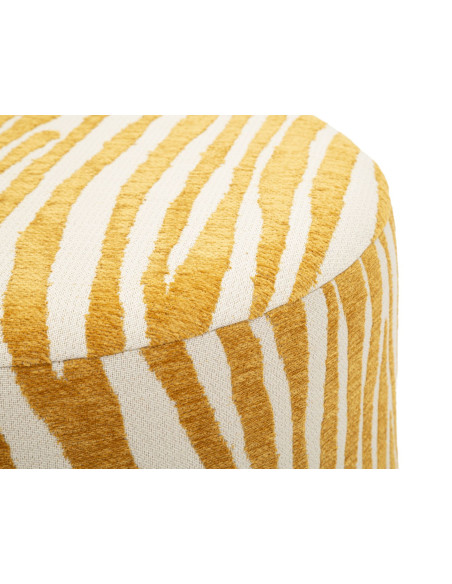Pouf design chic Rond 40 cm Tissu Jaune moutarde Beige Bois de sapin Naturel Éponge Savana 