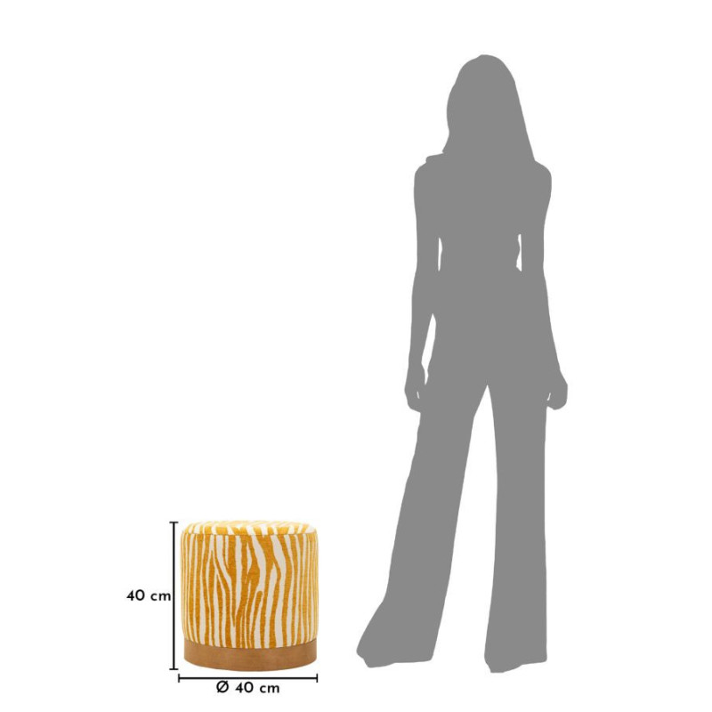 Pouf design chic Rond 40 cm Tissu Jaune moutarde Beige Bois de sapin Naturel Éponge Savana 