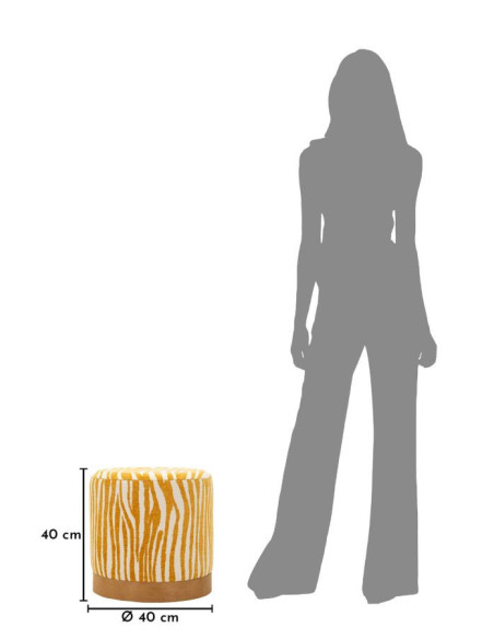 Pouf design chic Rond 40 cm Tissu Jaune moutarde Beige Bois de sapin Naturel Éponge Savana 