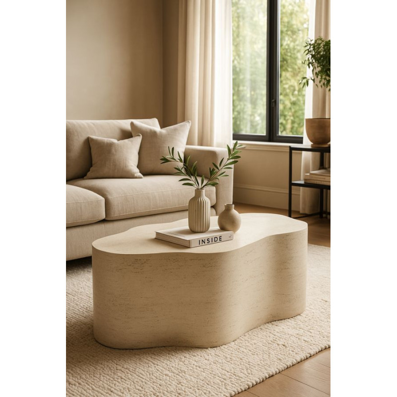 Table basse design Organique 92 cm Oxyde de magnésium Blanc crème Cloud 