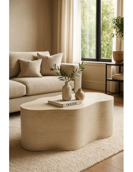 Table basse design Organique 92 cm Oxyde de magnésium Blanc crème Cloud 
