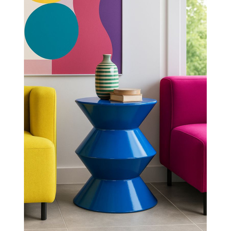 Table d'appoint design Ronde 37 cm Métal Bleu Zag 