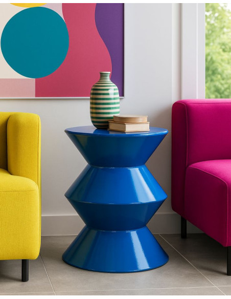 Table d'appoint design Ronde 37 cm Métal Bleu Zag 