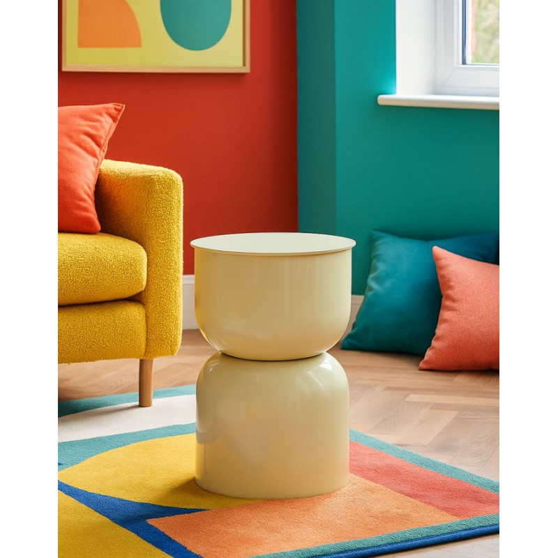 Table d'appoint design Ronde 31 cm Métal Blanc crème Oyi 