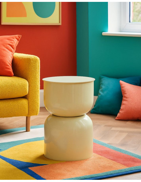 Table d'appoint design Ronde 31 cm Métal Blanc crème Oyi 