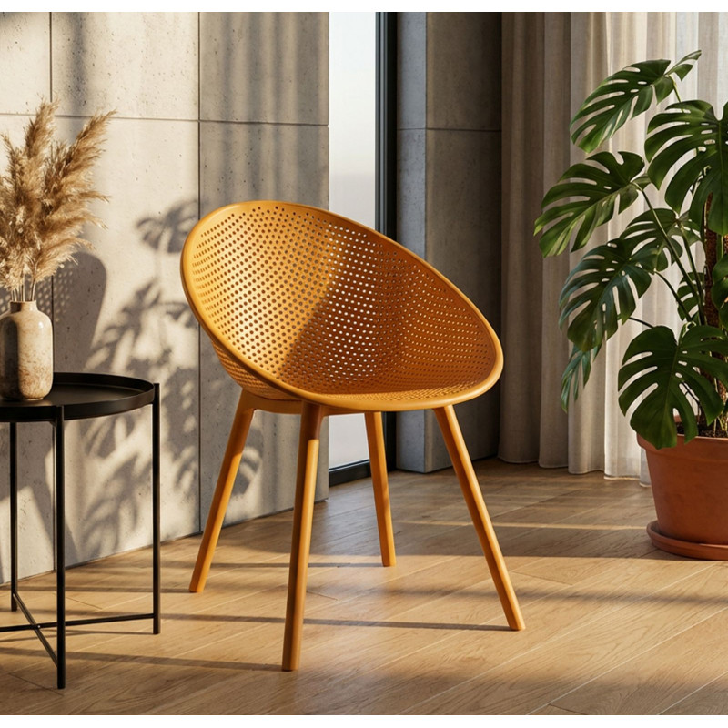 Lot de 2 Chaises design Plastique Jaune moutarde Ibiza 