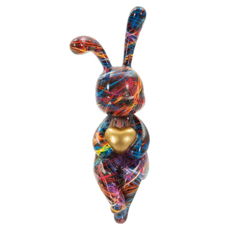 Statuette design Pop Art Lapin Coeur Hauteur 33 cm Résine Multicolore Motif lignes Psyco 