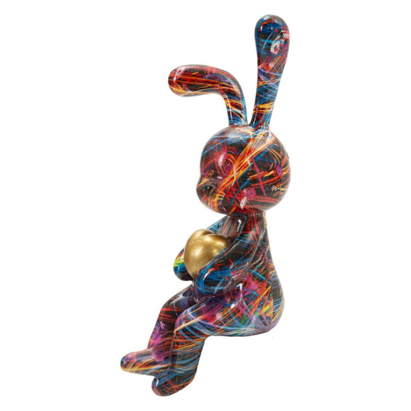 Statuette design Pop Art Lapin Coeur Hauteur 33 cm Résine Multicolore Motif lignes Psyco 