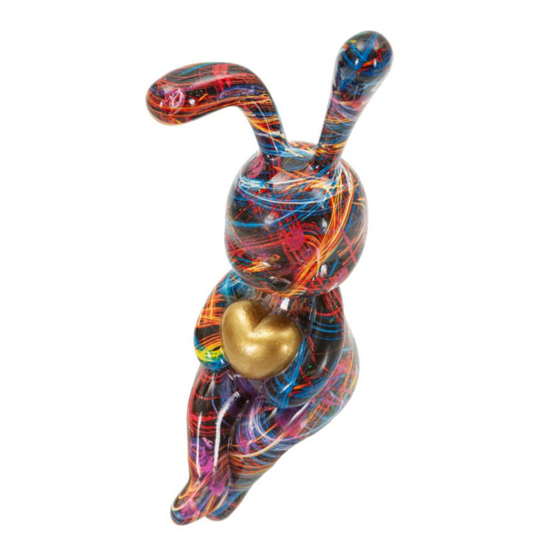 Statuette design Pop Art Lapin Coeur Hauteur 33 cm Résine Multicolore Motif lignes Psyco 