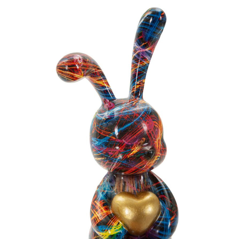 Statuette design Pop Art Lapin Coeur Hauteur 33 cm Résine Multicolore Motif lignes Psyco 