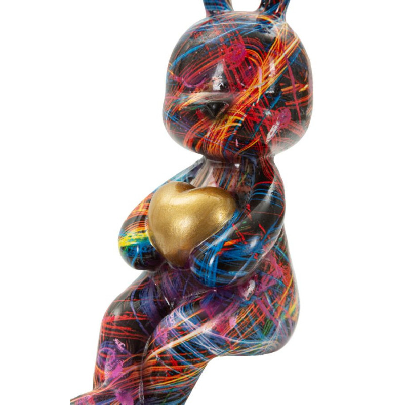 Statuette design Pop Art Lapin Coeur Hauteur 33 cm Résine Multicolore Motif lignes Psyco 