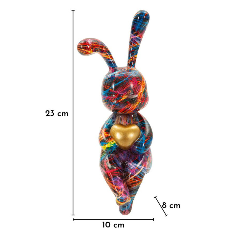 Statuette design Pop Art Lapin Coeur Hauteur 33 cm Résine Multicolore Motif lignes Psyco 