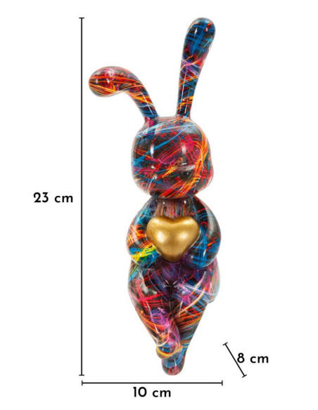 Statuette design Pop Art Lapin Coeur Hauteur 33 cm Résine Multicolore Motif lignes Psyco 