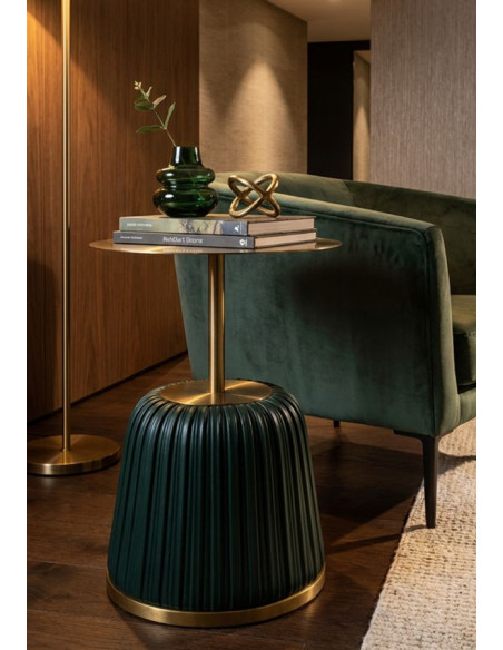 Table d'appoint design chic Ronde 40 cm Métal Doré Polyuréthane Vert Egle 