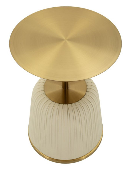 Table d'appoint design chic Ronde 40 cm Métal Doré Polyuréthane Blanc Egle 