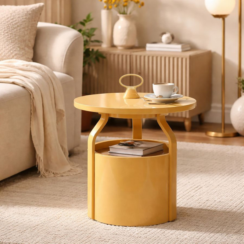 Table d'appoint design avec poignée & rangement Ronde 44 cm Plastique Blanc crème Iris 