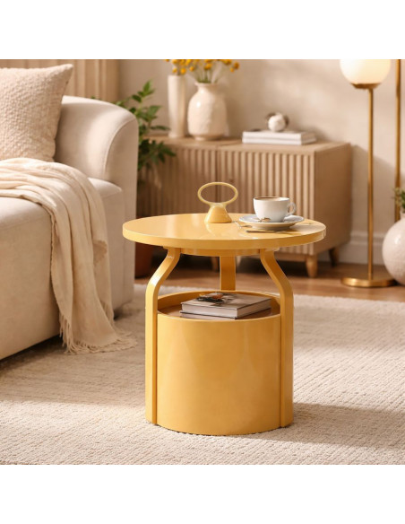 Table d'appoint design avec poignée & rangement Ronde 44 cm Plastique Blanc crème Iris 