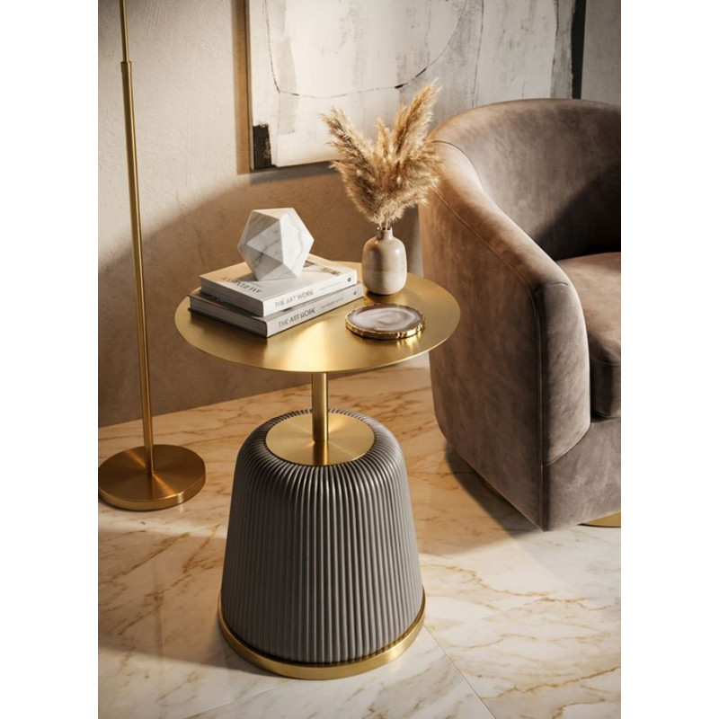 Table d'appoint design chic Ronde 40 cm Métal Doré Polyuréthane Gris Egle 