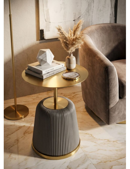 Table d'appoint design chic Ronde 40 cm Métal Doré Polyuréthane Gris Egle 