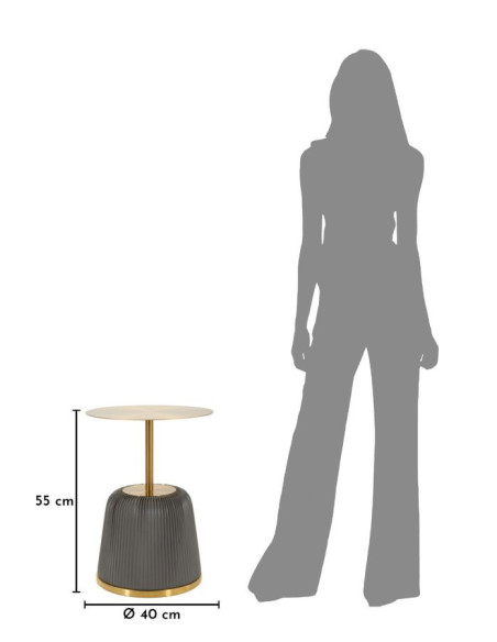 Table d'appoint design chic Ronde 40 cm Métal Doré Polyuréthane Gris Egle 